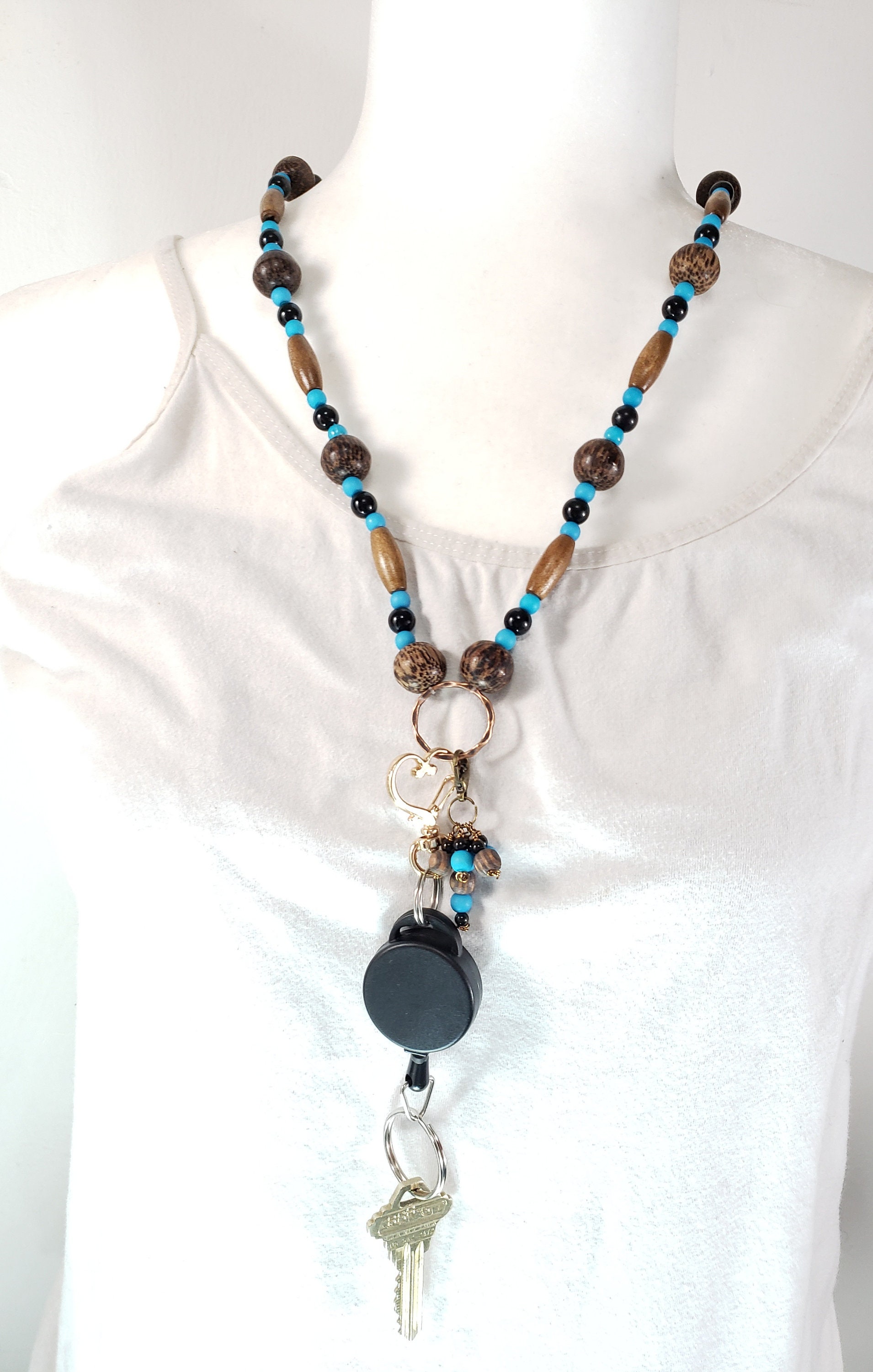 eyeglass chain necklace with charm 3 in 1 beaded lanyard Beautiful multi purpose necklace with retractable reel included