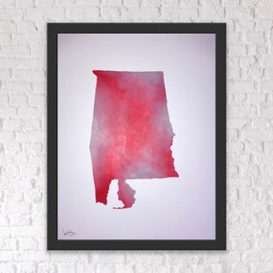 Alabama Watercolor Style Map (University of Alabama Colors)