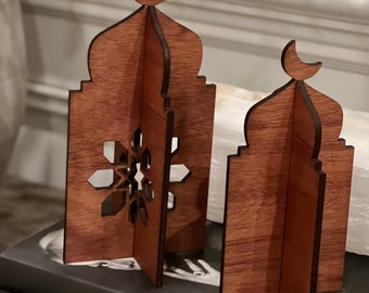 Laser Cut Wood Ramadan Mosque Decor | Eid Home Decor (Set of 2)