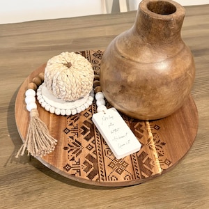 Acacia Wood Tatreez Lazy Susan | Palestine Inspired Serving Board