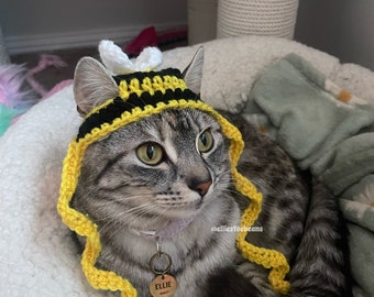 Bee Cat Hat Bee Costume Pet Hat Cat Kitten Hand Made Crochet Hat Pet Costume