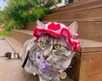 Love Heart Cat Hat Heart Costume Pet Hat Cat Kitten Hand Made Crochet Hat Pet Costume