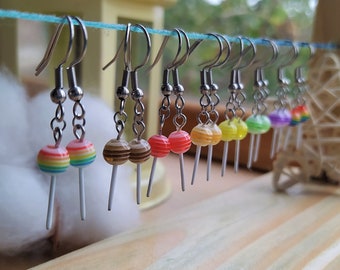 Boucles d'oreilles mini-sucettes || fait main, artisanal, kawaii, gourmandises, bonbon || Bijoux fantaisie