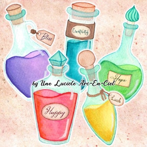 Potions d'émotions - Pack stickers magiques || autocollants faits main dessin aquarelle witchy || Pour journaling, scrapbooking, décoration