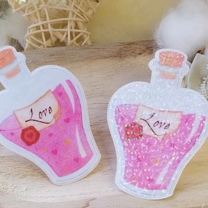 Sticker Love Potion || dessin à l'aquarelle thème amour, St-Valentin || autocollant fait main résistant pour journal, téléphone, ordinateur
