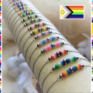Bandeiras LGBTQIA+ - Pulseira do Orgulho || Joias artesanais feitas de aço inoxidável e miçangas, diversidade bi, lésbica e gay || Mês do Orgulho