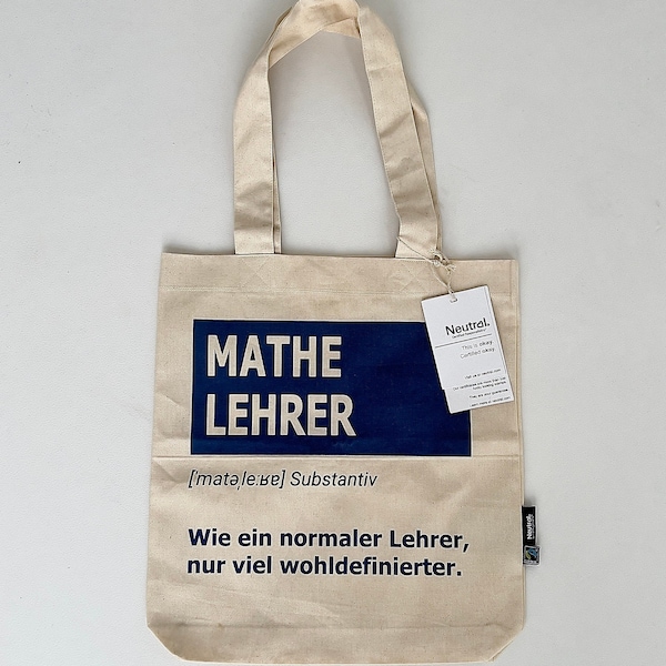 Lehrer Geschenk Tasche BioBaumwoll, Fair Gehandelt Perfekt zu Ostern, zum Geburtstag oder Verabschiedung. Viele Fächer zur Auswahl