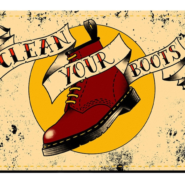 Oldschool Fußmatte mit Tattoo Martens Motive "Clean Your Boots" Versandkostenfrei