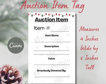 Auction item template, auction basket tags, auction template, auction supplies, auction sheet, auction basket, silent auction items