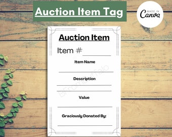 Auction item template, auction basket tags, auction baskets, auction supplies, auction basket description, silent auction items