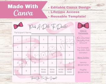 Fundraiser Calendar Template: Donation Tracker (Canva Editable, Digital Download)