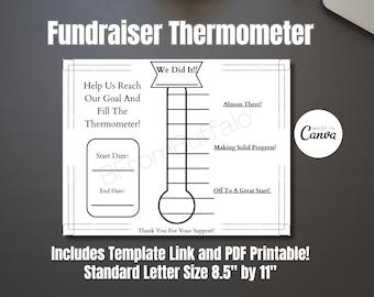Fundraising Thermometer Goal Chart: Canva Template (Digital Download)