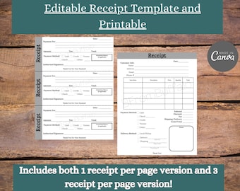 Editable Receipt Template: Customizable Rental, Donation, and Customer Receipts (Canva)
