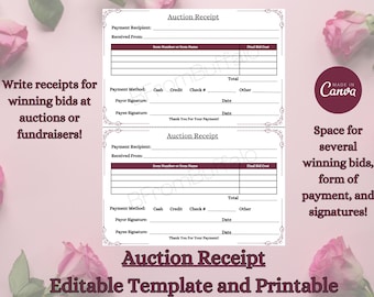 Auction Receipt Template, Itemized Bid Sheet (Canva Template)