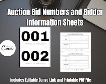 Auction Bidder Paddle Template: Editable Canva, Printable Numbers (PDF)