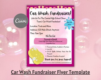 Car Wash Fundraiser Flyer Template: Customizable Cheer, Dance, School Event (Digital Download)