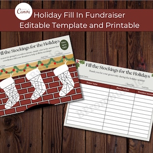Fill in my fundraiser, fill my fundraiser, Christmas fundraiser, holiday fundraiser download, fundraiser Canva, donation log
