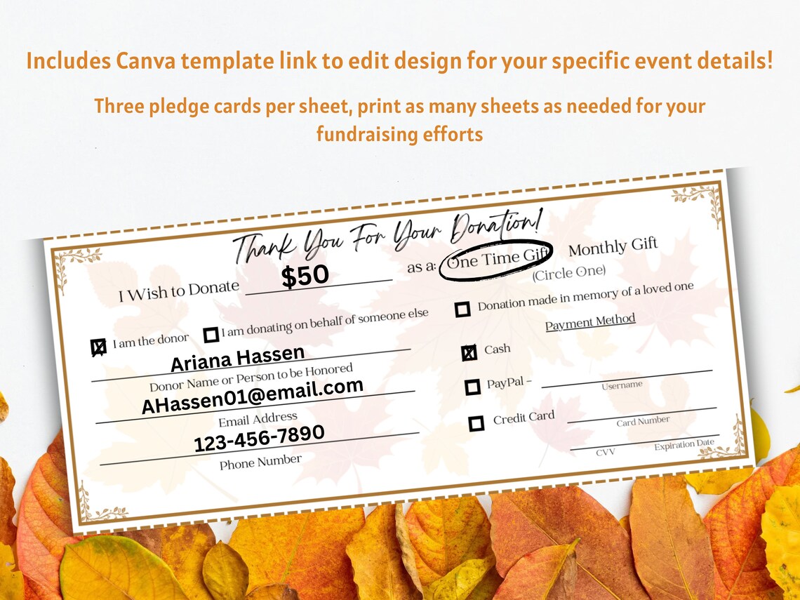 Fundraising Pledge Card Template: Customizable Donation Form (canva) - Etsy