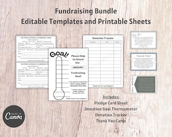 Fundraising Bundle: Pledge Card, Goal Thermometer, Thank You Cards (Canva Template)