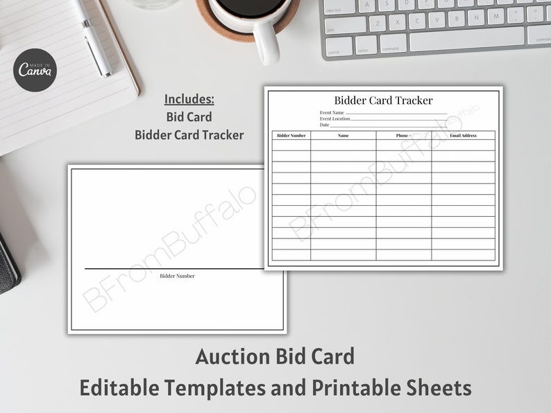Auction Bid Card Template: Paddle Numbers, Silent Auction Forms (canva ...