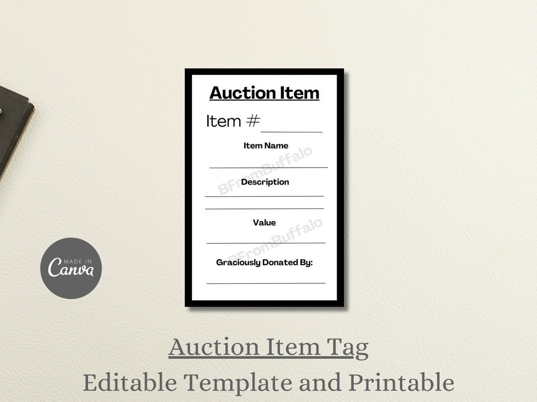 Auction Basket Tags: Customizable Canva Template (instant Download) - Etsy