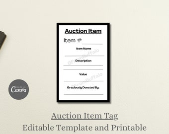 Auction basket tags, auction item sign, auction template, auction supplies, auction sheet, auction basket description, auction baskets