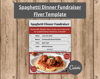 Spaghetti Dinner Fundraiser Flyer Template (Canva)