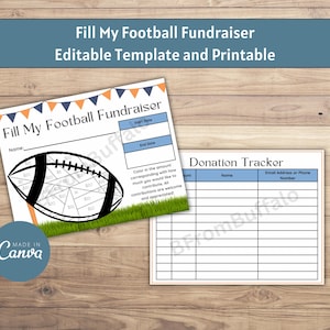 Fundraising goal, donation tracker, school fundraising template, football fundraising, fundraising tracker, fill in the football fundraiser
