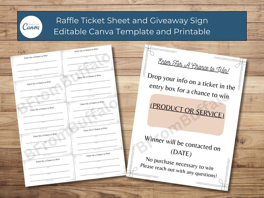 Editable Giveaway Template: Raffle Ticket, Entry Slips (canva Digital ...
