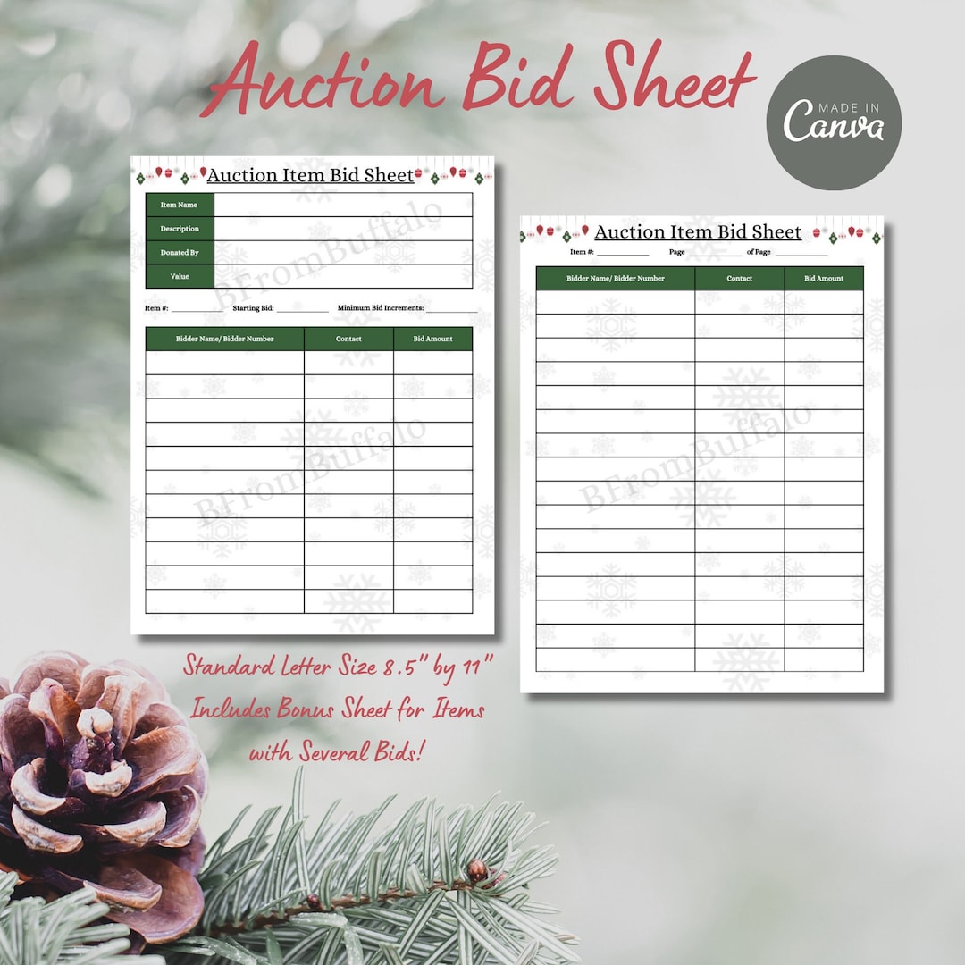 Auction Bid Sheet Template: Customizable Auction Item Form (canva) - Etsy