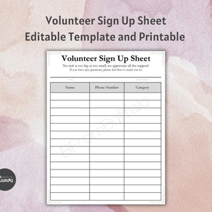 Volunteer sign up sheet, volunteer sign up, volunteer recruitment, volunteer list, sign up sheet template, volunteer log, sign up sheet