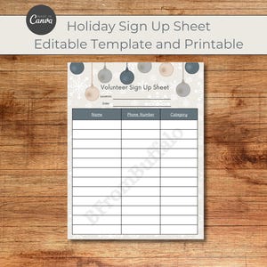 Holiday Volunteer Sign Up Sheet: Editable Template (Digital Download)