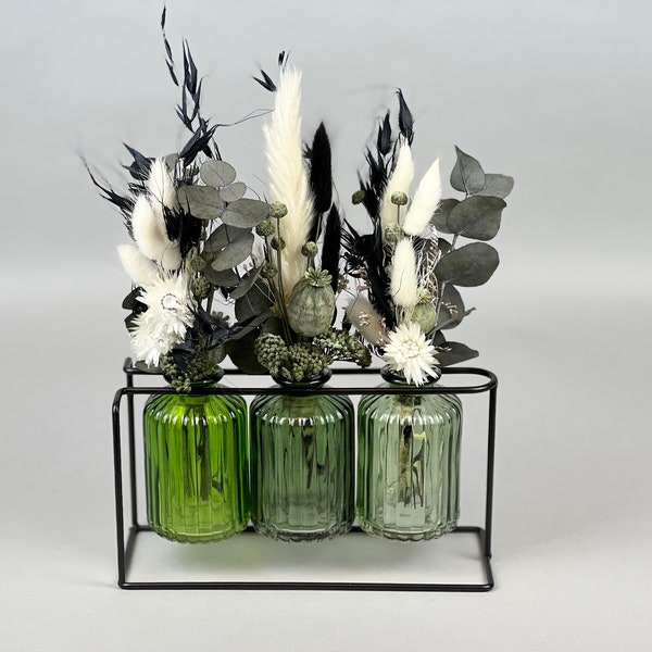 Vasen Trockenblumen im Metallständer Tischdekoration Boho Trockenblumenstrauß Eukalyptus Greenery