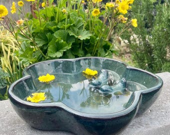 Ceramic bird bath 33 cm petrol garden decoration