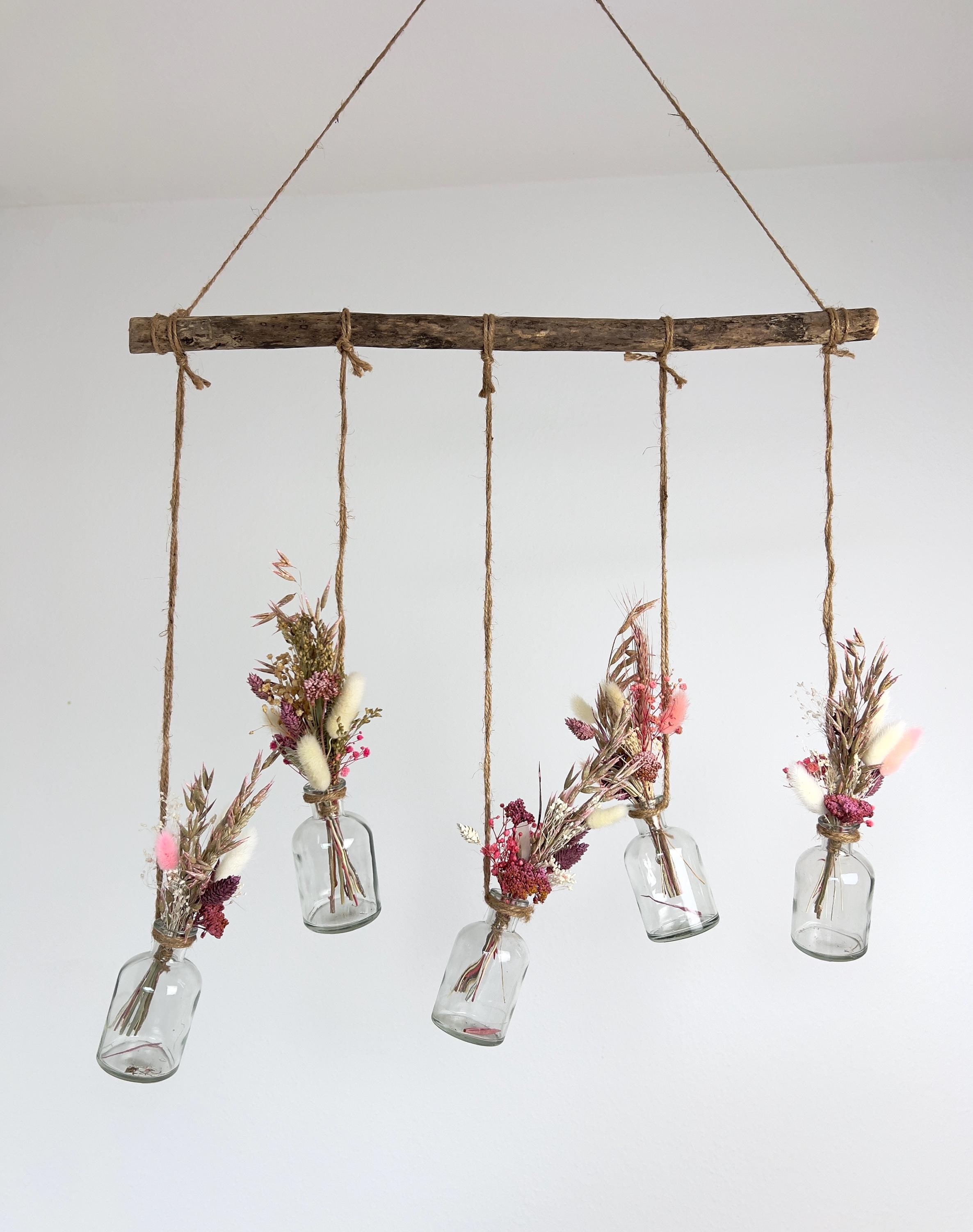 DIY Set Fensterhänger Ast mit Glasvasen und Trockenblumen