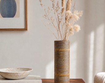 Vintage vase from the 1970s – tall brown beige textured vase