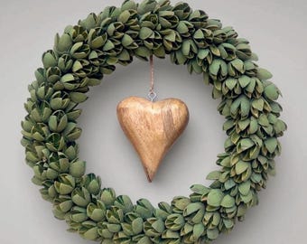 Türkranz Wandkranz Grün Holzherz Natur Skandi Boho