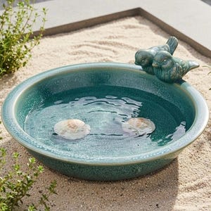 Ceramic bird bath with birds – bird bath garden decoration insect bath image 3