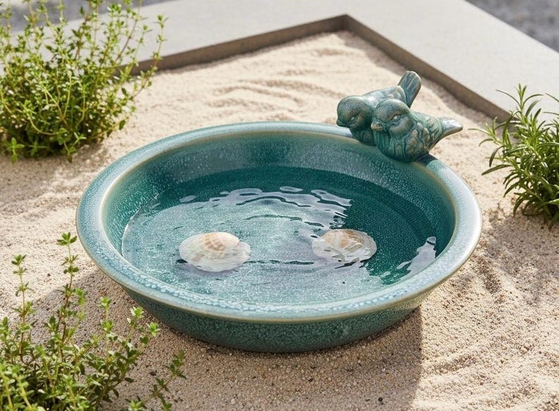 Ceramic bird bath with birds – bird bath garden decoration insect bath image 3