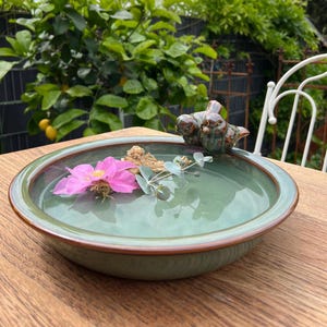 Ceramic bird bath with birds – bird bath garden decoration insect bath Grün 28cm