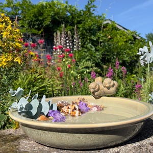 Ceramic bird bath with birds – bird bath garden decoration insect bath Sand 28cm
