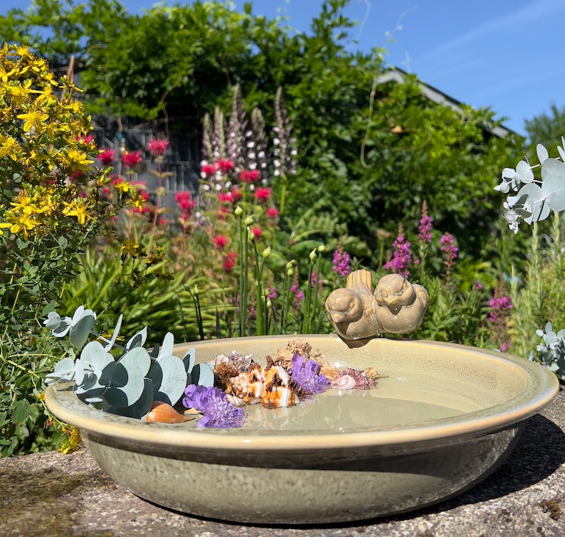 Ceramic bird bath with birds – bird bath garden decoration insect bath Sand 28cm