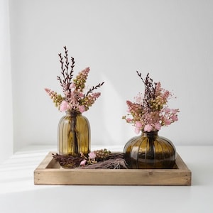 Table decoration vase set glass wooden tray spring decoration dried flowers