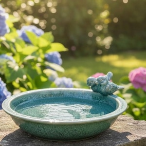 Ceramic bird bath with birds – bird bath garden decoration insect bath image 9