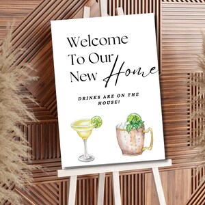 Welkomstbord housewarming, drankjes van het huis, bewerkbare sjabloon (digitaal)