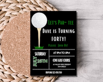 golf birthday invitation, golf birthday invite, golf party invitation, 40th birthday invitations, 40th birthday invitation for men
