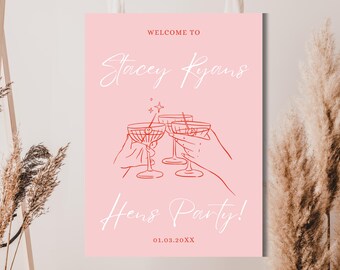 Barbie Pink Hens Party Sign | Editable Welcome Sign | Fun Bridal Shower Printable | Instant Download