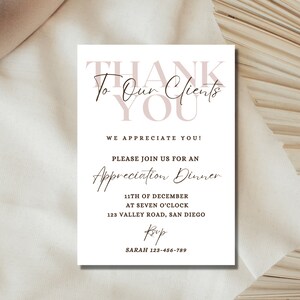 appreciation dinner invitation, appreciation invitation, client appreciation invitation, appreciation party invitation