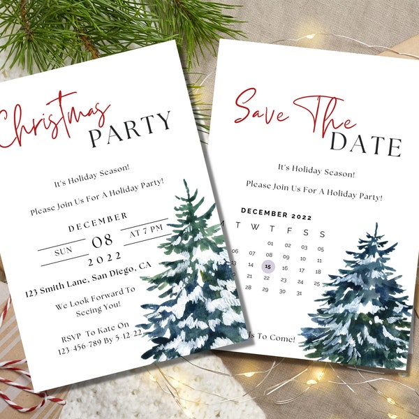 christmas party invitations instant download, christmas invitations instant download, save the date template, christmas save the date