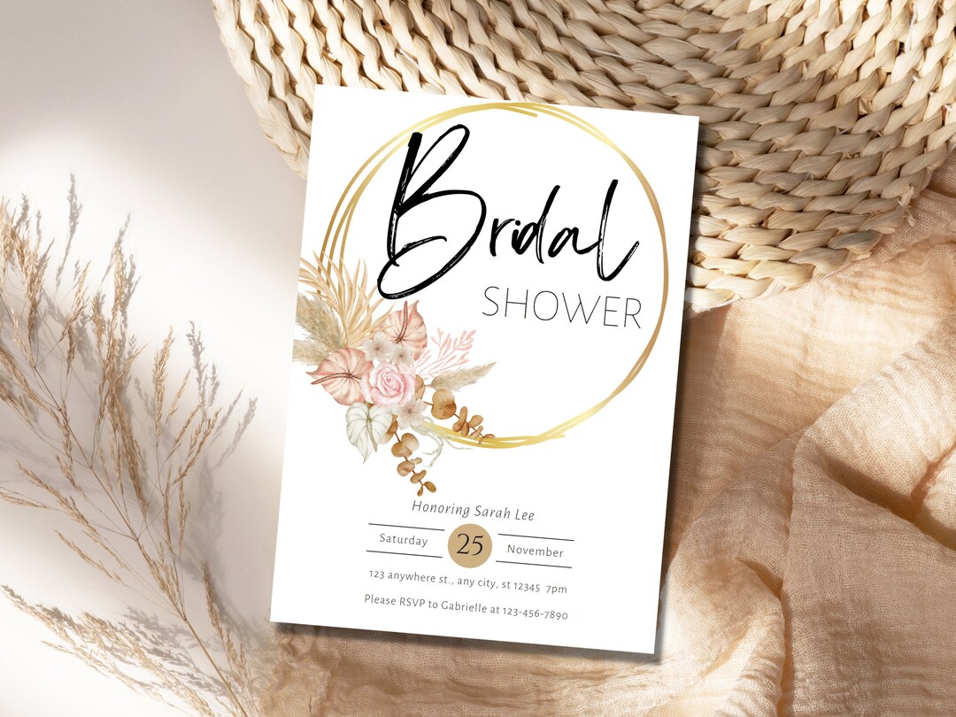 Editable Boho Bridal Shower Invitation, Bohemian Bridal Shower Invite